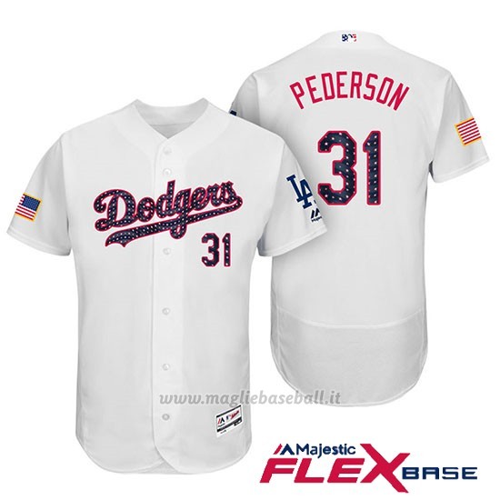 Maglia Baseball Uomo Los Angeles Dodgers 2017 Estrellas y Rayas Joc Pederson Bianco Flex Base